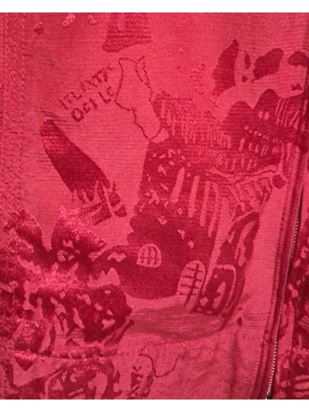 Chicos Silk Blend Jacket Womens Size 2 (L) Red Textured Button Pockets Zip Front - Picture 6 of 9